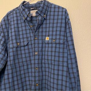 Carhartt Long sleeve button down plaid cotton shirt blue mens Large tall LT